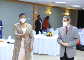 Speaker of Parliament Anita Among with Mr. Bruno Rodriguez Parrilla, Cuba’s minister of Foreign Affairs, at Hotel Africana in Kampala on Sunday, June 26 (PHOTO /Courtesy)