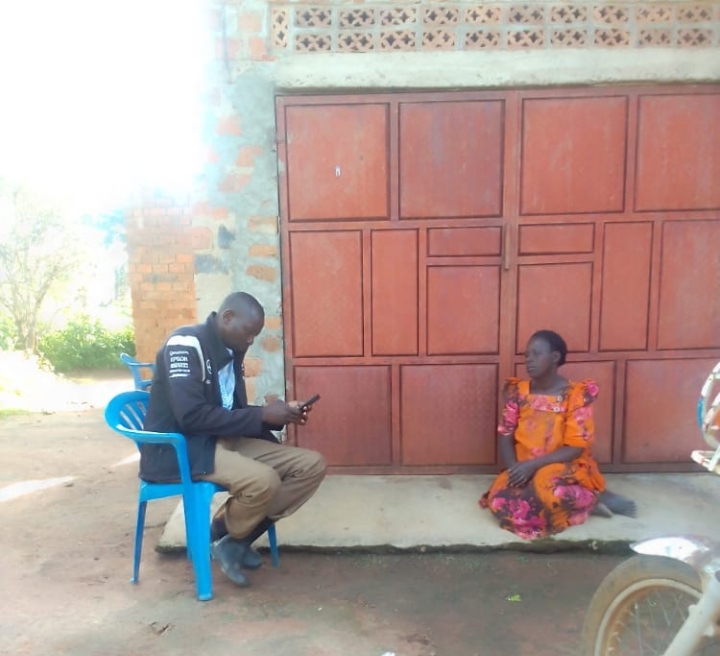 A UBOS data collector interviews a respondent in Wabunyonyi Sub-county in Nakasongola District