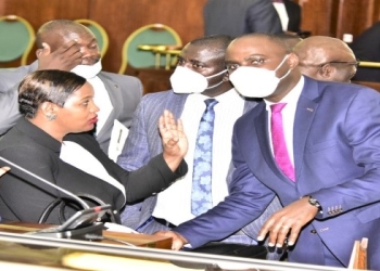 Members of Parliament engaging each other after the adjournment of the Thursday, 21 July 2022 session