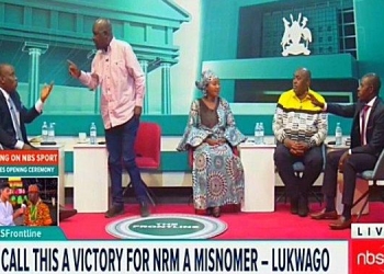 NBS TV’s Thursday night Frontline political talk show came to an abrupt end when the producer cut what would have been a very unfortunate live incident. There was an altercation between Kampala Lord Mayor Erias Lukwago and government spokesperson Ofwono Opondo that was cut as Ofwono charged for Lukwago (PHOTO /Screengrab)