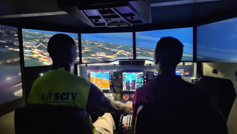 The flight sim is at Air Serv’s offices in Entebbe, where the non-profit organization has established a pilot training facility.
