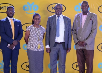 L-R aYo's Allan Lwanga, MTN's Susan Kayemba, IRA's Bernard Obera and IBAU's Solomon Rubondo launched the new innovation at the MTN Headquarters