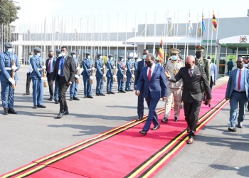 Somali President Sheikh Hassan Muhamud being seen off at Entebbe Airport (PHOTO /Courtesy)