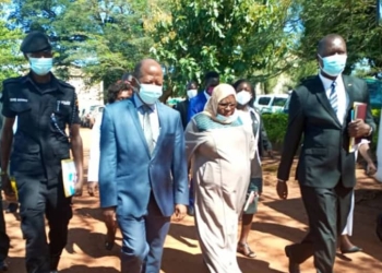 (L-R) Principal TVET officer Dr Paul Kasigaire, State Minister for Higher Education, Dr John C. Muyingo and HET Commissioner, Dr Safinah Kisu Museene inspect the School of Hygiene during its graduation in Mbale City on September 9, 2022