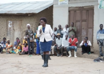 Judith Nabakooba, the Minister of lands, housing and urban development speaking to residents (PHOTO/Courtesy).