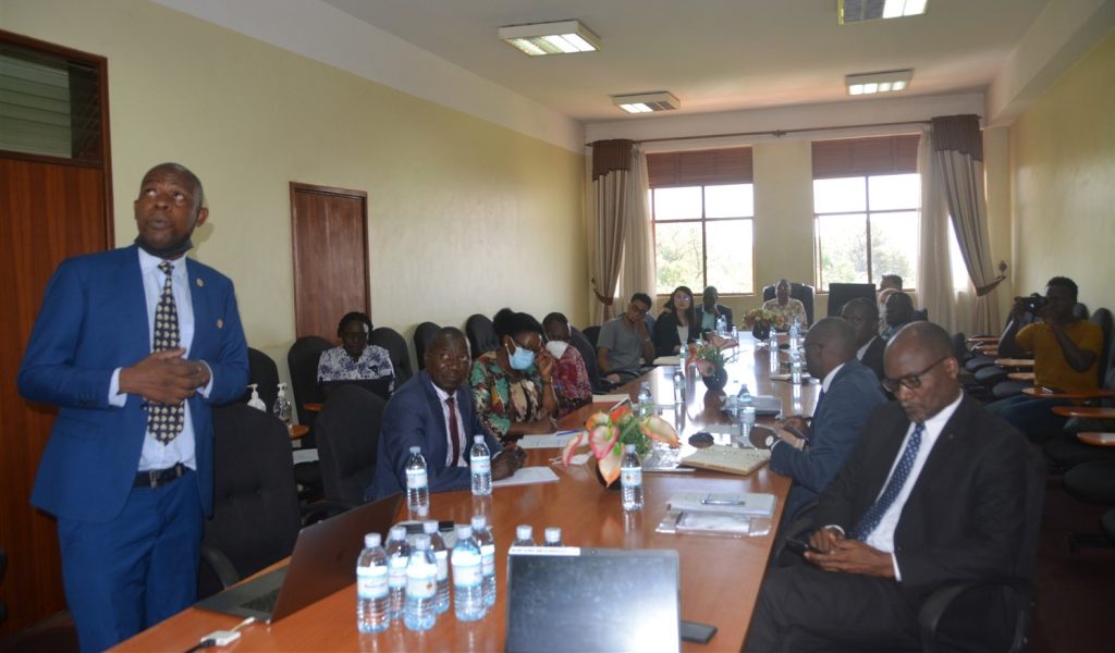 Dr. Vincent Sembatya presenting graduate tracer report at the College of Engineering, Design, Art, and Technology (PHOTO/Courtesy)