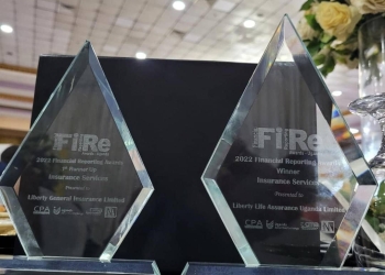 Liberty General Insurance Uganda and Liberty Life Assurance Uganda Limited emerge as 1st Runner up and winner respectively, at the 2022 Financial Reporting Awards FiRe Awards in the category, Insurance Services.