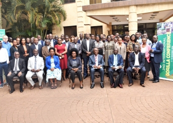 The Minister of Science, Technology and Innovation, Hon. Dr. Monica Musenero Masanza (seated C) in a group photo with participants after the opening ceremony of the GORILLA Conference held 8th-9th December 2022 at Protea Hotel, Kampala.