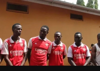 Some of the Arsenal fans after being released from Jinja CPS. PHOTO URN