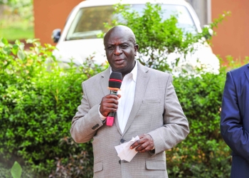 Senior Presidential Advisor/Diasporas Affairs Amb. Abbey Kigozi Walusimbi delivering his remarks during the Presidential Initiative on skilling the Girl/Boy Child project 7th intake inspection of the skills of the students as they show case their work at Mutundwe centre on 17th February 2023. Photo by PPU/Tony Rujuta.