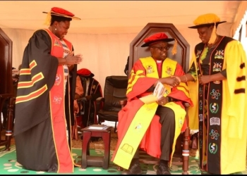 Vice President Jessica Alupo has presided over the installation of Bishop Orombi as Chancellor for Muni University (PHOTO/Courtesy).