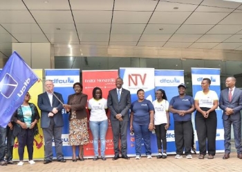 Winnie Lawoko-Olwe, Director, Domestic Investment Division, Uganda Investment Authority in the company of Tony Glencross, Managing Director, Nation Media Group Uganda, William Sekabembe – Ag. Chief Executive Officer and Managing Director and partners during the flag-off ceremony to Nairobi, for the 2022 winners of dfcu’s Rising Woman Initiative.