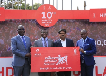 The katikiro of Buganda, Owek. Charles Peter Mayiga (2nd L), Manoj Murali (2nd R), Airtel Managing Director, Owek.Robert Waggwa Nsibirwa(R), Buganda Kingdom Finance Minister, Owek. Sekabembe Henry(L), Minister of Sports in the Buganda Kingdom at the launch of the 2023 Kabaka Birthday Run held today 9th March 2023 at Bulange-Mengo. The run is scheduled to take place on Sunday 16th April 2023, and will be flagged off by Kabaka Ronald Muwenda Mutebi II, under the theme “The fight to end HIV/ AIDS by 2030.”