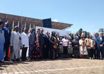 Prime Minister Robinah Nabbanja with Some of the dignitaries who participated in African day celebrations at Kololo Air strip on Thursday.