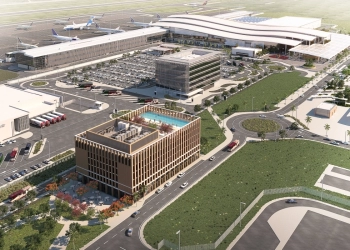 The terminal, administration building, cargo, and car parking areas of the new airport once it is complete. Aviation Travel and Logistics (ATL).