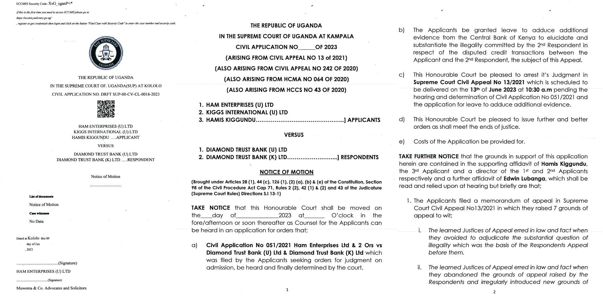 Ham Ent Application for Arrest of Judgement