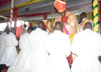 Bishop Jacinto Kibuuka during the ordination ceremony on Sunday.