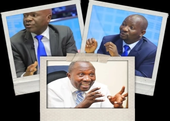 FDC Secretary General Nandala Mafabi (down) had sought sacking his colleague Ibrahim Ssemujju Nganda as the opposition Chief Whip (R)(PHOTO/Courtesy).