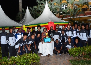 H.E . Ambassador Etsegenet Bezabih , Ethiopian players and other officials who attended the dinner.