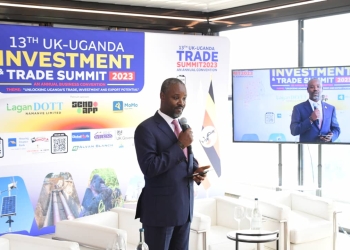 Deputy Speaker of Parliament Thomas Tayebwa speaking at UK Uganda trade summit (PHOTO/Courtesy).