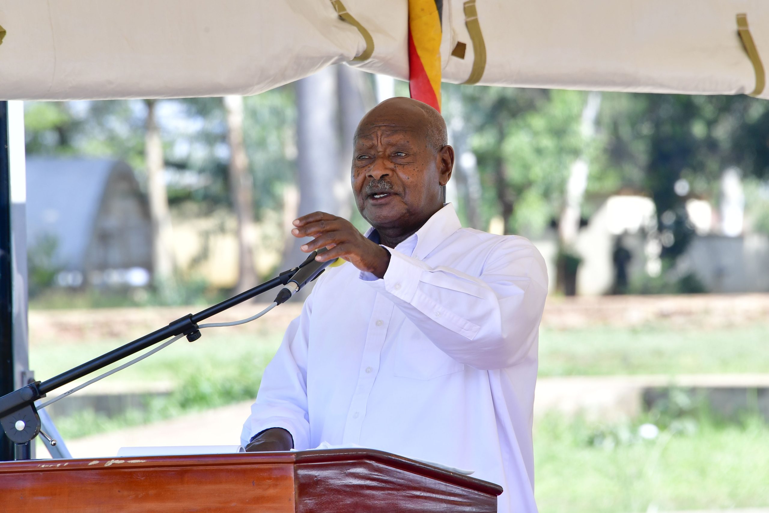 President Museveni addressing the congregation during the Light up Acholi land for Jesus Mission 2023 at Kaunda Grounds in Gulu on Saturday (PHOTO/Courtesy)