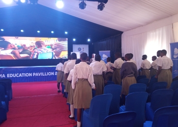 Some of the students at the Education Pavilion in UMA grounds.