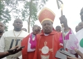 Bishop Jacinto Kibuuka addressing the press before the Devine liturgy at Mamre Prayer Center , Namugongo.
