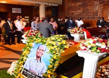 The body of the late Kyemba lies in state in the foyer at Parliament