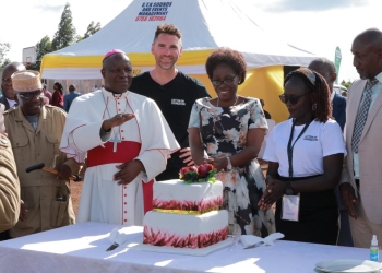 (L-R) Masaka Diocese Bishop Serverus Jjumba (Lands Minister Judith Nabakooba and Cotton On Foundation country Manager Clare Najjemba (Deo Kusemererwa)