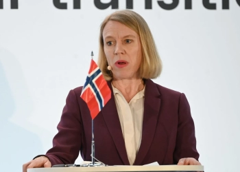 Norwegian Foreign Minister Anniken Huitfeldt speaks onstage at a business summit, at the Royal Garden Hotel in London on March 1, 2023. (Photo/ Courtesy of Getty Images)