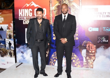 Ambassador Hassan Alwi and Omukama Oyo Kabamba Iguru during the movie Primiere on Friday