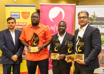 L-R -CEO of Dembe Group, Anil Damani, Shaka Bornface - Country Manager Uganda, Emmanuel Turyazooka - Sales Manager Uganda and Mohammad Ali Tariq Manager Sub-Saharan Africa & Developing markets.