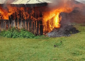 An Ogiek house burned down during a previous series of evictions. © OPDP