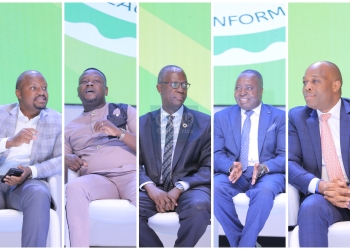 ๏Arnold Byarugaba, Country MSME Lead, Mastercard Foundation; Stephen Waiswa, ICT4D Consultant, International Fund for Agricultural Development (IFAD); Wilbrod Owor, Executive Director, Uganda Bankers' Association; Japhet Aritho, Managing Director, Airtel Mobile Commerce Uganda Limited (AMCUL) and Giles Aijukwe, Chief Executive Officer, Letshego Uganda.
