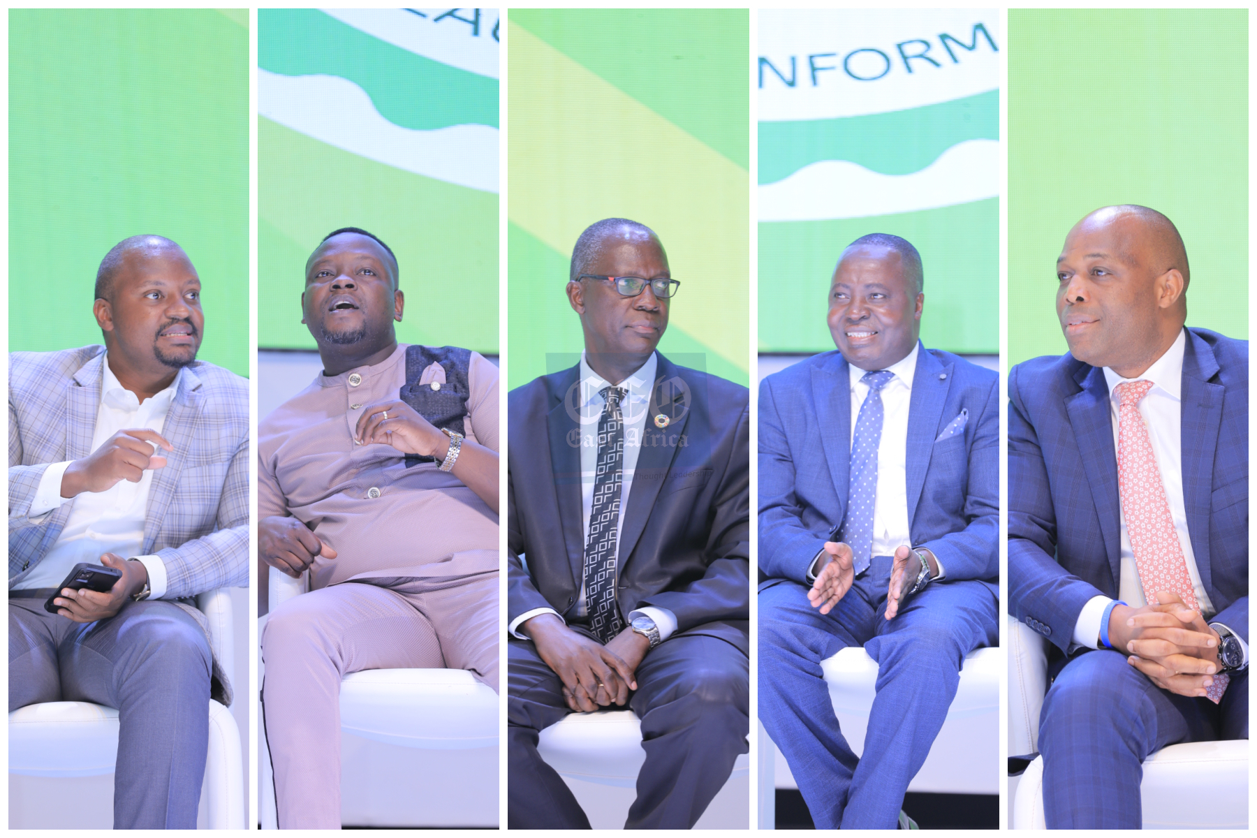 ๏Arnold Byarugaba, Country MSME Lead, Mastercard Foundation; Stephen Waiswa, ICT4D Consultant, International Fund for Agricultural Development (IFAD); Wilbrod Owor, Executive Director, Uganda Bankers' Association; Japhet Aritho, Managing Director, Airtel Mobile Commerce Uganda Limited (AMCUL) and Giles Aijukwe, Chief Executive Officer, Letshego Uganda.