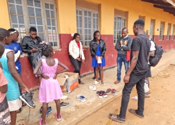 Some of the beneficiaries with the donated shoes