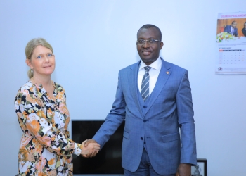 Hon. John Mulimba recieving H.e. Maria Hakansson Ambassador of Sweden to Uganda