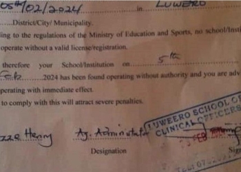 The authorities led by the Luwero District Inspector of Schools delivered a notice of closure dated 5th February 2024 to the administrators of the Luwero Nursing School