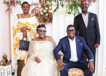 Minister Nobert Mao and his fiance Beatrice. The lovers were accompanied by Deputy Speaker Thomas Tayebwa