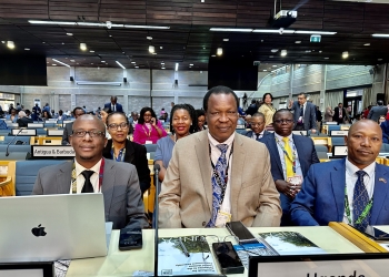 Dr. Barirega Akankwasa, E.D. NEMA; Hon. Sam Cheptoris, Minister of Water and Environment; Mr. Evans Aryabaha, Charge D'Affaires A.I. Uganda High Commission, Nairobi