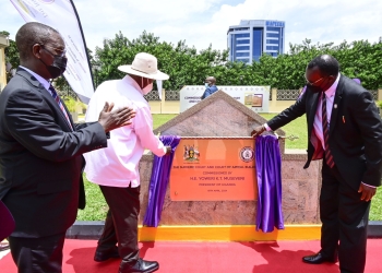 President Yoweri Kaguta Museveni laying a foundation stone for the Twin Towers (Courtesy photos)