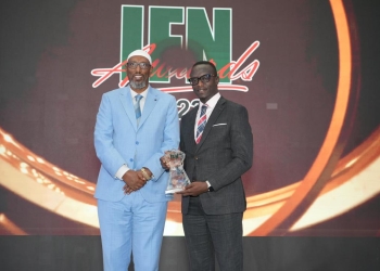 Salaam Bank Uganda Chairman Ibrahim Abdirahman and CEO Michael Mande reiterate their commitment to excellence as they receive a prestigious award, recognizing the bank's outstanding achievements and dedication to serving its customers and community