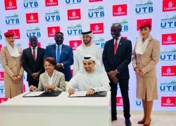 Partners in tourism growth: UTB CEO Lilly Ajarova and Emirates representative sign landmark agreement to promote destination Uganda