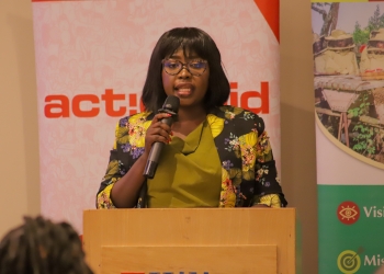 Mercy G. Munduru, Head of Programs and Fundraising, Action Aid International Uganda addressing the participants on Monday.