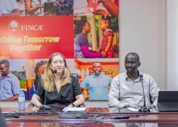 Andree Simon, President and CEO of FINCA International, and James Onyutta, CEO of FINCA Uganda talking about FINCA's intensified efforts to improve the lives of small entrepreneurs and cooperatives with a variety of support services.