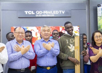 Mr. Paul Zhang, Chairman of Tian Tang Group, Mr. Luke Jin, CEO of Uhome, and officials from China come together to celebrate Uhome's commitment to exceptional customer service and cutting-edge electronics (PHOTO/UG Standard)