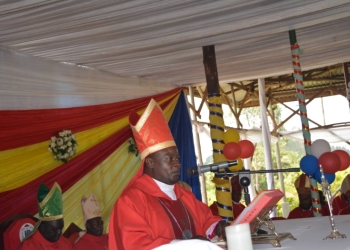 Bishop Jacinto Kibuuka during the Martyrs day service at Mamre on Monday.