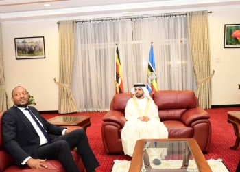 Mr. Robert Mukiza, Director General of Uganda Investment Authority (UIA), engages in fruitful discussions with Sheikh Mohammed Bin Maktoum Bin Juma Al Maktoum, member of Dubai's royal family, at the VVIP lounge of Entebbe International Airport, exploring investment opportunities and strengthening bilateral ties between Uganda and the UAE