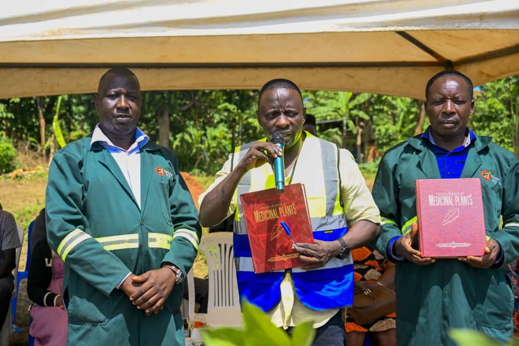 Dr. Hillary Musoke Kisanja, Private Secretary to H.E the President, addresses the gathering during the launch of the Trends Demonstration Farm in Kasanje Town Council, Wakiso District, Uganda. He emphasized the importance of President Museveni's 4-acre model vision in improving household income and food security in the country