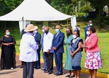 President Yoweri Kaguta Museveni shares a moment of laughter with stakeholders during the release of the preliminary results of the National Population and Housing Census 2024 at Kampala Serena Hotel.